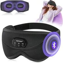 TOPOINT - Máscara de sueño con auriculares Bluetooth máscara de ojos 3D para dormir con ruido blanco oscurecimiento total Bluetooth 5.4 temporizador 15 horas para mujeres y hombres viajes - Negro 3D - Ver 2
