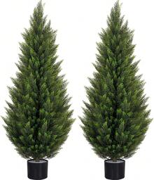 2Packs Artificial Cedar Trees With Black Pot 36"/48"/60" Fake Plants Outdoor Indoor Faux Pine Shrubs Plants Sunlight Resistant Leafy Potted Plant For Xmas Home Front Door Offices Outdoor Realistic Fake Plants Front Porch Decor 2/3/4/5/6FT Xmas New Year 2026 - 綠色 - 查看 9