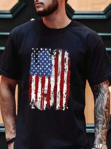 Camiseta de hombre con la bandera americana de , camiseta de EE.UU., camiseta con la bandera, 4 de julio, camiseta del 4 de julio, camiseta de hombre con la bandera americana, camiseta patriótica.Para Hombre y Mujer - Negro - Ver 6