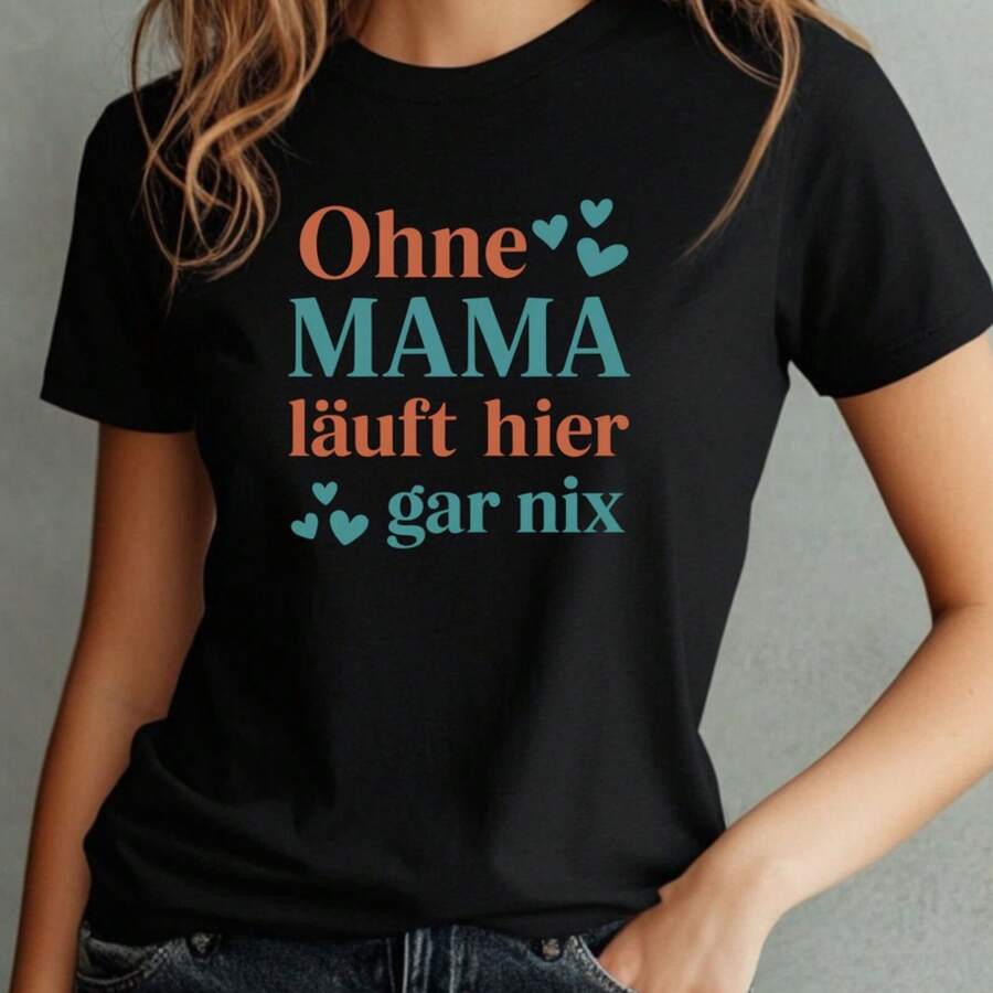 Camiseta de Algodón con Estampado para el Día de la Madre, Tallas S a 3XL, Camisetas de Moda, Tops Cómodos, Camisetas Modernas - Negro - Ver 1