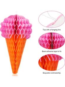 4/1pc Ice Cream Paper Honeycomb Hanging Decorations, Birthday Party, Pool Party Decor, Summer Celebration - Multicolor - View 4
