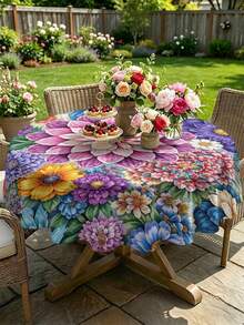 1/2pcs Tablecloth, Colorful Floral Pattern Tablecloth, Made Of Polyester Fiber, Suitable For Kitchen, Dining Room, Coffee Table, Dining Table, Picnic, Camping, Countryside Decor, Square Or Round Shape, Ideal For Table Protection And Holiday Decoration - Multicolor - View 9