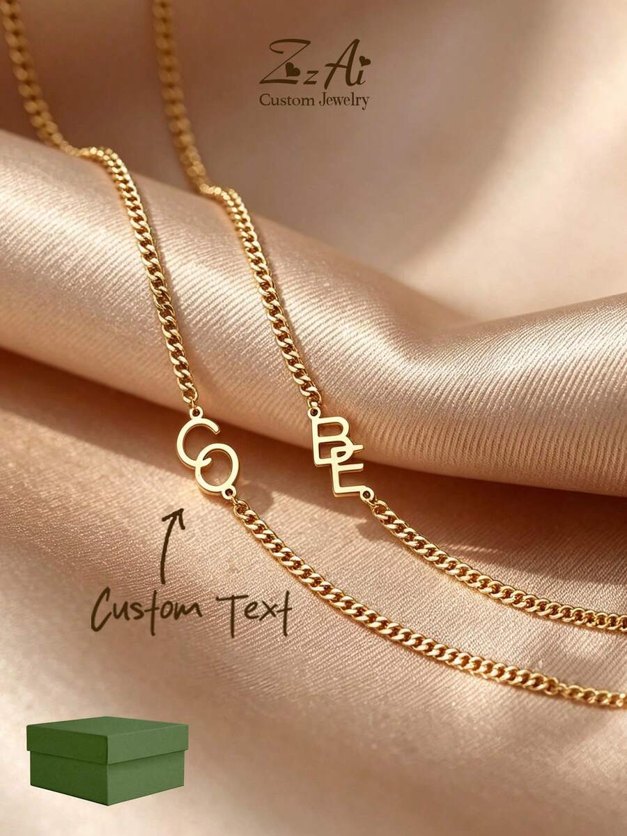[ZzAi Customized]Personalized Double Letter Jewelry Necklace, Jewelry Bracelet, Gift For Beloved Mother - Bracelet - View 1