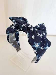 1pc Women's New Double-Layer Bow Headband, Versatile Fashion Elegant Denim Star Print Hair Accessory Hairband - Multicolor - View 10