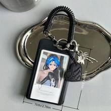Black Ins Style Photocard Holder Keychain Cute Heart Pendant Card Protector With Spring Lanyard For Idol Photo Student ID Card - Color - View 2