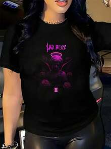 1pc blusas de mujer blusas bonitas para mujeres ropa de mujer conjuntos para mujer Ángel llorando camiseta 180g negra y blanca de algodón estampado Sad Boyz impresión de alta calidad en algodón cuello redondo corte básico holgado hombres y mujeres transpirable versátil lavable a máquina cómoda talla S ~ 2XL diario casual deportes imprescindible para el verano. - Negro - Ver 6