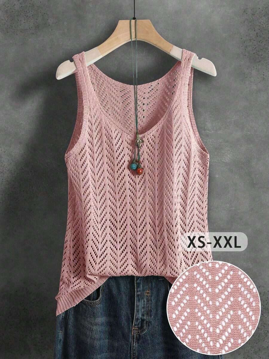 Chaleco sin mangas de punto calado y de unicolor, transpirable y versátil para mujeres.Adecuado para deportes, fitness, uso diario, vacaciones de verano, casual, unisex, suave y cómodo para todas las estaciones - Rosa - Ver 1