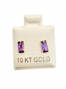 AMARIS Pair Or Piece Rectangular Cubic Zirconia Stud 10K Gold - Violet Purple - View 1