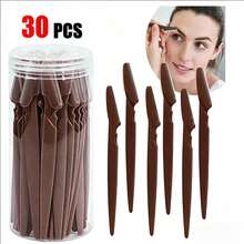 Juego de 30 piezas de rasuradora y recortadora de cejas, herramienta de belleza de gran capacidad con mango largo y cubierta protectora, perfilador de cejas de precisión, exfoliante y eliminador de callos, rasuradora facial, de cuello y corporal para mujeres, uso diario y de viaje - marrón café - Ver 8