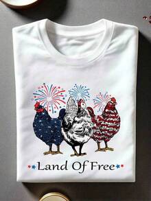 Camiseta Estilo UrbanoLand Of Free Shirt, American Chicken T-Shirt, Independence Day Tee, Patriotic Usa Chicken Outfit, Fourth Of July Clothing, Gift For American Women, GH-541,Camiseta informal negra de cuello redondo para hombre, camisas para niños, ropa para niñas, conjuntos de chicas de televisión, conjuntos a juego para madre e hija, adecuados para regalos de San Valentín, unisex - Blanco - Ver 1