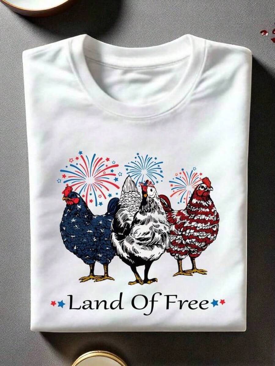 Camiseta Estilo UrbanoLand Of Free Shirt, American Chicken T-Shirt, Independence Day Tee, Patriotic Usa Chicken Outfit, Fourth Of July Clothing, Gift For American Women, GH-541,Camiseta informal negra de cuello redondo para hombre, camisas para niños, ropa para niñas, conjuntos de chicas de televisión, conjuntos a juego para madre e hija, adecuados para regalos de San Valentín, unisex - Blanco - Ver 1