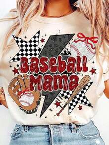 Nueva Llegada 2026: Camiseta de Béisbol con Brillantina, Béisbol para el Día del Partido, Béisbol Retro a Cuadros, Béisbol Mama, Mamá Béisbol, Estampado Coqueta Dálmata Béisbol, Deportiva, Retro, Verano, Sencilla, Versátil, de Algodón, Manga Corta, para Hombres y Mujeres, Mismo Estilo, Holgada y Cómoda, Casual, de Algodón Grueso 100%, Unisex, Camiseta Cómoda para Uso Diario, Tela Suave, Transpirable, a la Moda, 100% Algodón, Camiseta Gráfica para Mujer. - Blanco - Ver 7