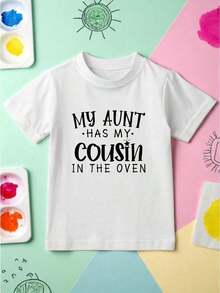 Camiseta Divertida "Mi Tía Tiene A Mi Prima En El Horno", Camiseta Para Anunciar Embarazo, Linda Camiseta Para Revelación De Bebé, Camiseta Para Celebración De Anuncio De Embarazo, Divertida Camiseta Para Revelación De Embarazo De Tía, Modelo Juvenil FZ-1893 - Blanco - Ver 7