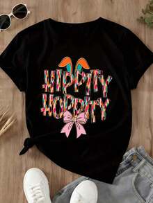 Camiseta de Conejo de Pascua Hippity Hoppity para Mujer, Estilo Vintage, Unisex, de Algodón, Manga Corta, Cuello Redondo, para Fiesta de Pascua - 100% Algodón - Negro - Ver 4