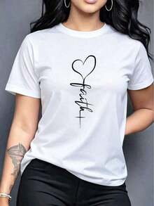 Camiseta de manga corta y cuello redondo para mujer con estampado de globos en forma de corazón. - Blanco - Ver 8