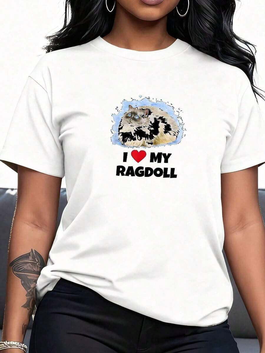 Camiseta Casual "I-Love-My-Ragdoll-Cat" para Mujeres, Niñas y Niños - Moda - Blanco - Ver 1