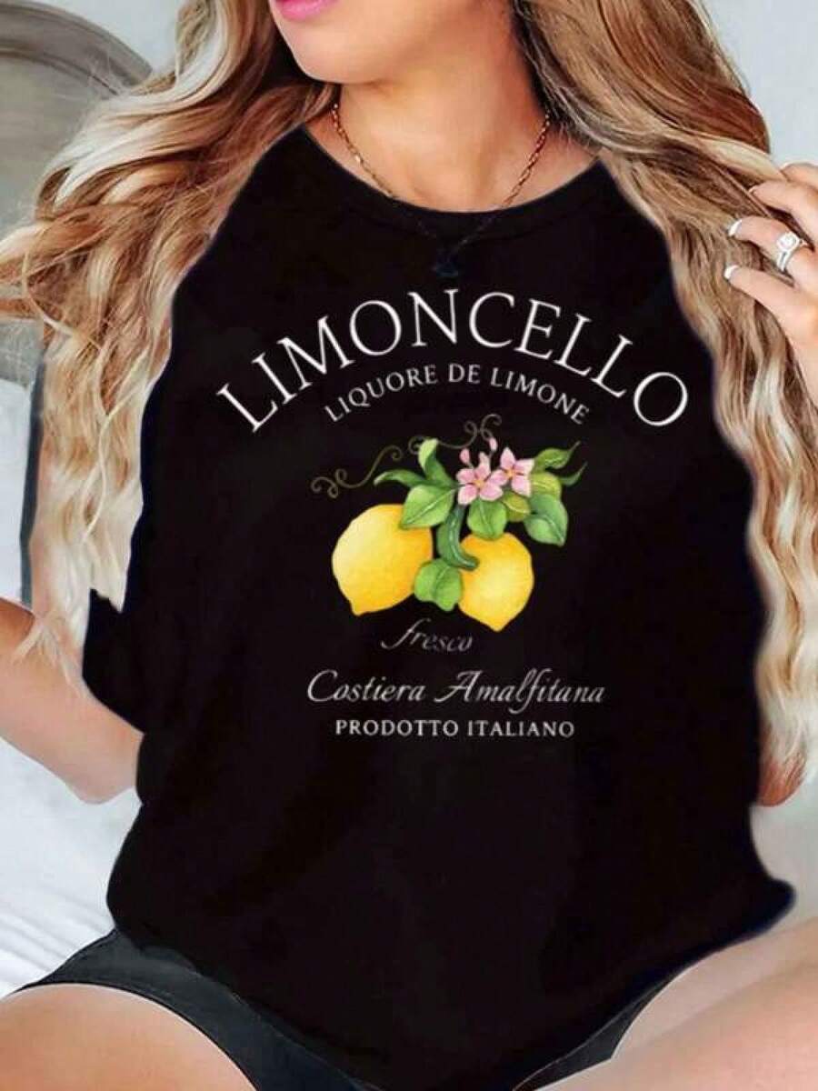 Camiseta unisex de manga corta, MujerTCamisaLimoncelloLicorDeLimónFrescoCostieraAmalfitanaProductoItalianoImprimirInformalDiarioRedondoCuelloCortoMangaSuaveCómodo220g playerashombre, , , Dazymujer,romwehombres, bohochic,maestrasregalos,camisetaparaconjuntos de mujercon curvasparamu,y2k, - Negro - Ver 1