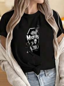 Camisetas para Mujeres y Hombres con Cuello Redondo y Mangas Cortas. Camiseta Negra Misfits con Diseño de Ataúd y Calavera, Camiseta Gráfica de Banda de Rock Gótico para Mujeres, Top Casual Unisex de Moda. Estampados Divertidos Ideales para Fiestas de Navidad, Actividades Deportivas, Fiestas de Vacaciones, Salidas, Deportes y Otros Regalos Festivos. - Negro - Ver 4