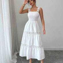 Nana's Women's Clothing Store  Vestido camisero casual de mujer con parches florales y volantes en el bajo - Albaricoque - Ver 4