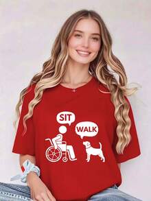 Pure Women's T-Shirt: A Companion Who Gives Strength: Humorous Dialogue With A Dog In A Wheelchair - Fashionable Women's T-Shirt - 紅色 - 查看 12