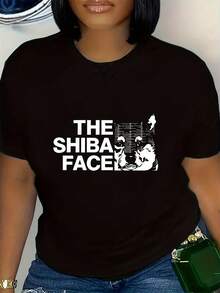 Talla - Camiseta Gráfica SHIBA FACE para Mujer Talla - Diseño con texto y rostro llamativos, camiseta casual suave para uso diario, lavable aáquina, para todas las estaciones, adecuada para el uso diario, ropa cómoda, camiseta de corte holgado, tela duradera, estilo urbano, patrón geométrico, material transpirable, camiseta de manga corta, para amantes de - Camiseta Vintage de Estilo Urbano Unisex de Algodón, corte holgado, manga corta y cuello redondo. - Negro - Ver 6