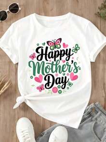 Camiseta de Mujer para el Día de la Madre con Estampado de Mariposas y Flores, Ropa Casual de Primavera Verano para Mujer - Blanco - Ver 2