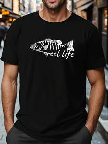 Camiseta de talla grande Reel Life Fish Crinkle para hombre - Negro - Ver 1