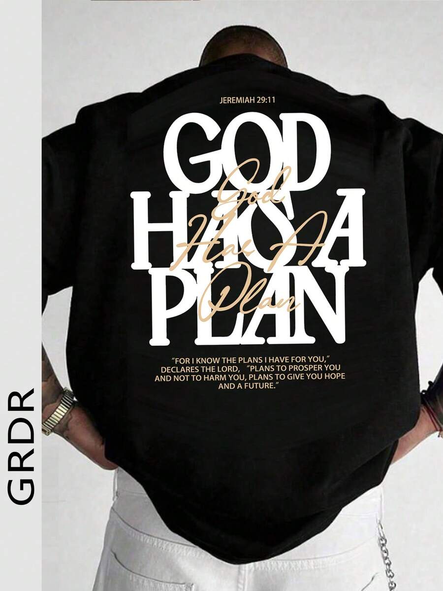 GRDR Men's Summer Religious Graphic Print Casual Round Neck Short Sleeve T-Shirt, Comfortable & Fashionable - Black - View 1