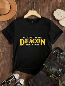 Camiseta de Mujer Casual de Corte Holgado, Opciones en Blanco y Negro, Camiseta Gráfica con Estampado "Because I'Deacon That's", Camisetas Cómodas para Uso Diario, Tops de Verano, Camisetas Gráficas, Conjuntos de Verano, Camisetas Cortas de Mujer, Tops de Mujer, Ropa Vintage de Algodón, Ropa Linda para Mujer, Playera Holgada para Mujer - Negro - Ver 2
