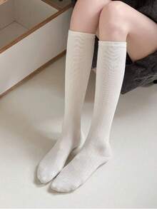 1 Pair White Layered Socks, Women's Mid-Calf Socks, Thin Summer Ankle Boots, Ankle Boots, Suitable For Ankle And Knee-High Socks, Y2K Style, Comfortable - Multicolor - View 3