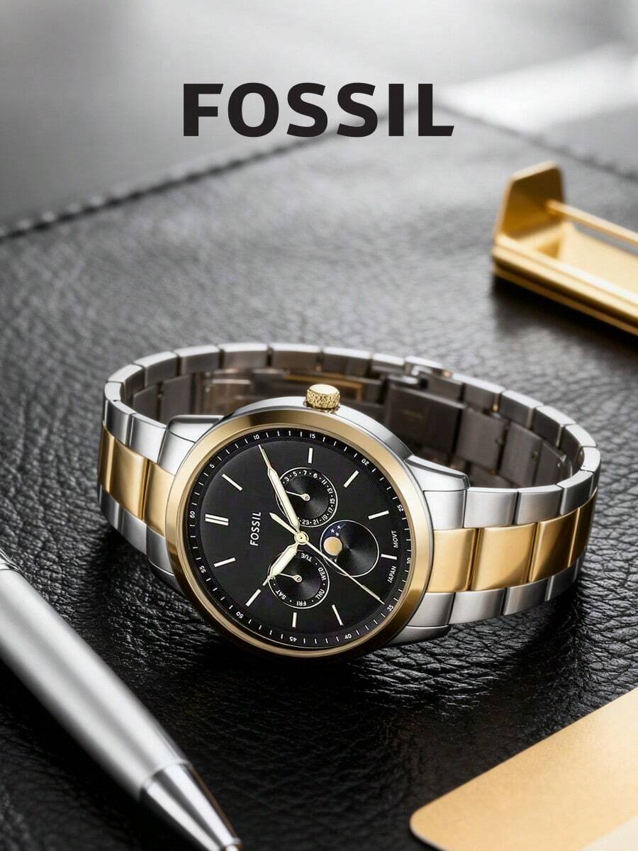 Fossil 多功能双色不锈钢石英男士腕表,黑色表盘,三个小表盘 FS5906 - 黑色 - 查看 1