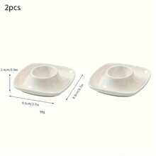 2/4Pcs Iridescent White Ceramic Egg Holders, Square Porcelain Egg Cups, Decorative Breakfast Egg Tray, Cute Egg Display Stand For Easter, Kitchen Tabletop Decor, Household Breakfast Tableware, Egg Serving Holder For Hard Boiled Eggs - White - View 7