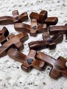 Aesthetic Walnut Wood Cross Set With Black Heart Healing Pocket Cross For Christians Wooden Cross Sleek Texture Blessing Carried Cross For Desk Grief Comfort Anxiety Relief Tokens - 5Pcs - View 9