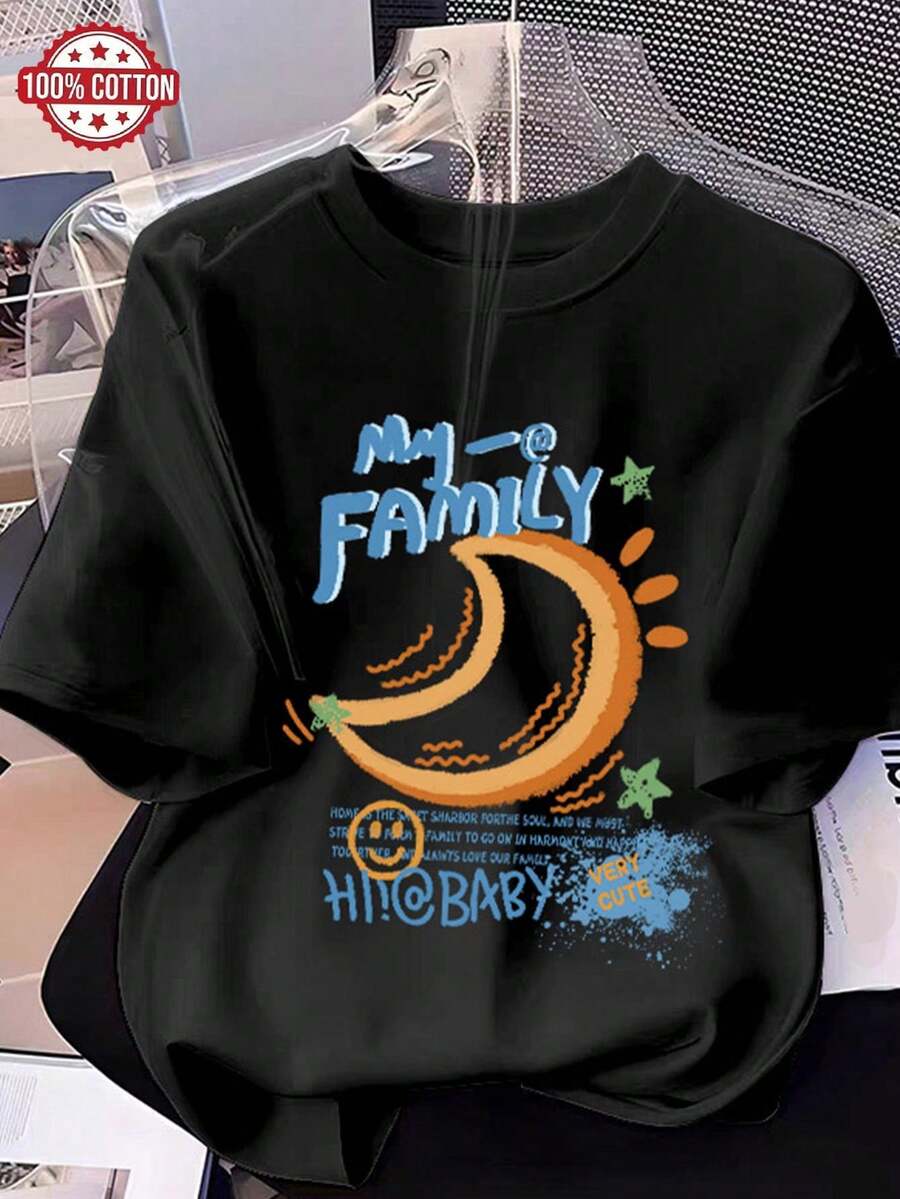 Women's T-Shirt: Modern Summer T-Shirt In Pure Cotton, Loose Round Neck, Versatile Clothing For Women, Comfortable Casual T-Shirt For Teenagers, Vibrant And Youthful Short Sleeve Tops For Daily Wear. - 黑色 - 查看 1