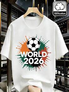 Camiseta de Algodón% Cuello Redondo, Camiseta Gráfica de Balón de Fútbol Mundo 2026, Moda Patriótica Retro, Camiseta Cómoda y Transpirable Estilo Y2K, como Regalo de Festival para Hombres y Mujeres - 1 Unidad - Negro - Ver 6