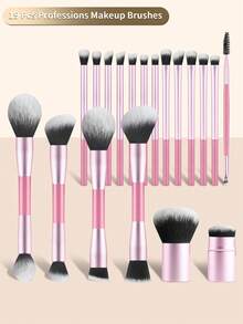 ronshadow Bộ cọ trang điểm chuyên nghiệp 19 món, gồm cọ phấn phủ, cọ má hồng, cọ nền, cọ phấn mắt, cọ kẻ lông mày, cọ môi, lông mềm, không thấm hút, dụng cụ trang điểm cơ bản, màu hồng. - Hồng - Xem 8