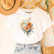 Camiseta con Estampado de Flores Silvestres para Mujer, Camiseta con Diseño de Flores Silvestres, Camiseta Boho Vintage con Flores Silvestres, Camiseta para Amantes de la Naturaleza, Camiseta Botánica, Camiseta Floral, Transpirable y cómoda. - Blanco - Ver 8