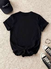 1 Piece Of Women's Short-Sleeved Crew Neck T-Shirt, 100% Cotton, With A Graphic Print Of Lemons And Limes With Ice Cubes, Soft, Breathable, Casual Loose Fit For Everyday Summer Wear And Vacation Outfits. 180g 100% Cotton, Prints Are Fully Printed. Unisex. - 黑色 - 查看 2