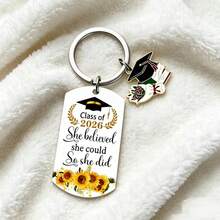 1pc Class Of 2026 Graduation Keychain, Sunflower Graduation Cap Pendant Backpack Charm - Multicolor - View 1