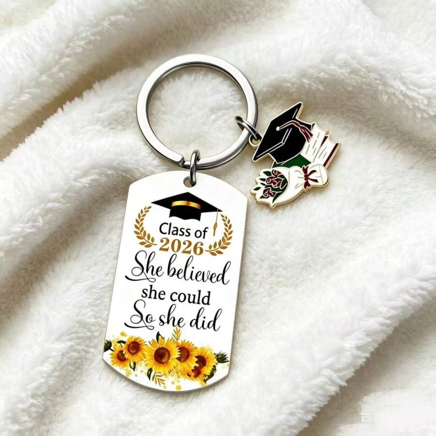 1pc Class Of 2026 Graduation Keychain, Sunflower Graduation Cap Pendant Backpack Charm - Multicolor - View 1