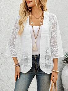 Chaqueta ligera de mujer de unicolor, de apertura frontal sencilla y uso diario.Chaqueta casual de primavera/otoño con mangas regulares sueltas, asimétrica, con flecos y cierre cruzado.Abrigo blanco liso y casual para uso diario - Blanco - Ver 4