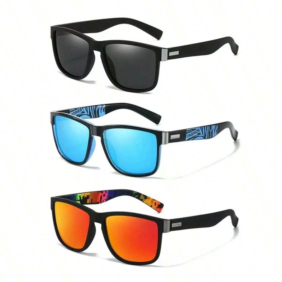 3 Pairs Unisex Square Colorful Decorative Glasses, Suitable For Daily Wear, Sports, Driving - Multicolor - View 1