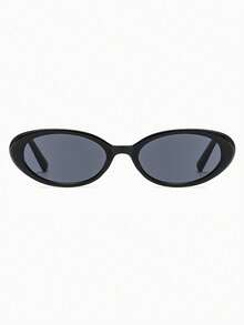 1 Pair Oval Women's Fashion Eyeglasses, New Y2K Small Frame Design - Black - View 5