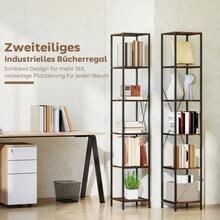 Set Of 2 Six-Tier Shelving Units With Steel Frame, Ideal For Living Room, Office Or Bedroom, In Rustic Brown Color. - 銹棕色 - 查看 5