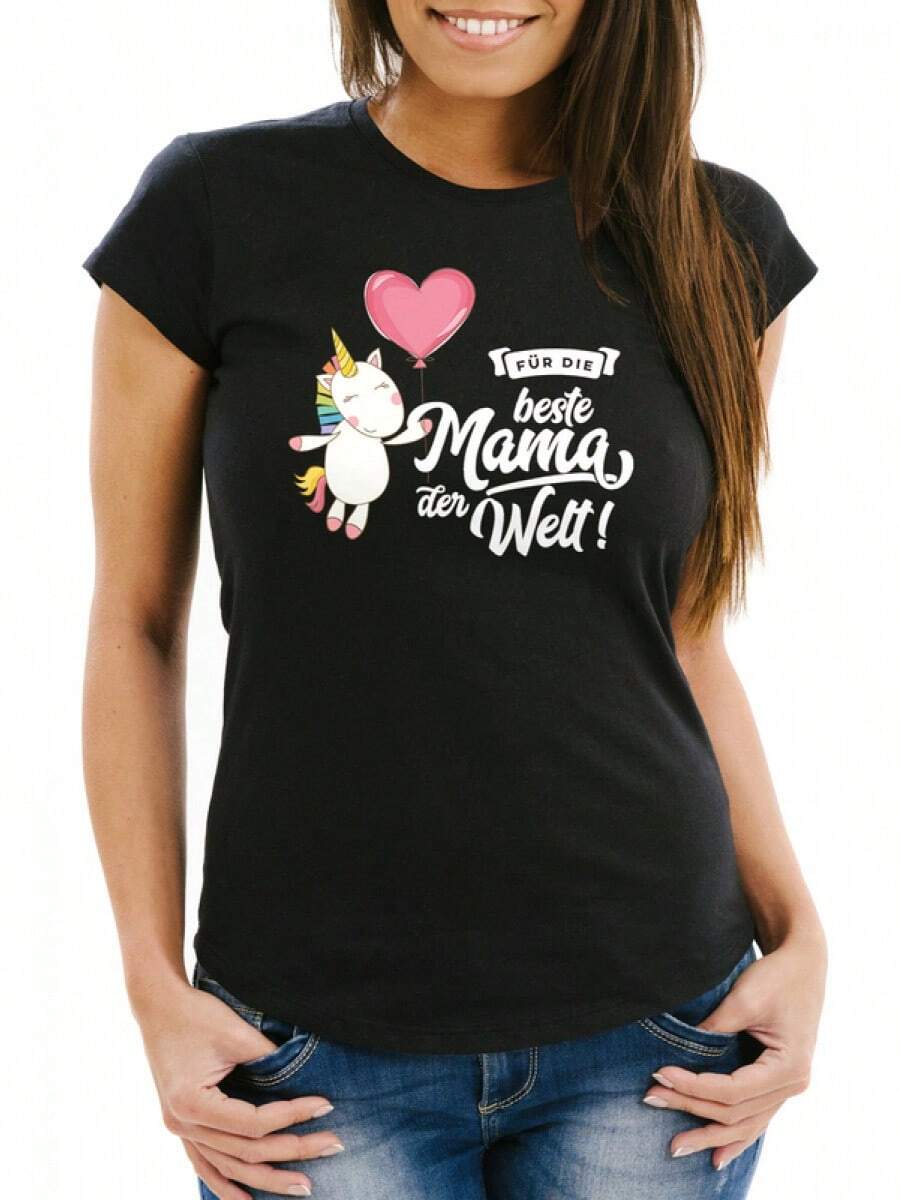 Unicornio para Mujeres, Día de la Madre, La Mejor Mamá del Mundo, Unicornio Madre#Camiseta Slim 039;s Day, Camisetas de Moda, Tops Cómodos, Camisetas Modernas - Blanco - Ver 1