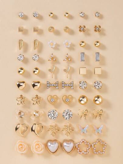30 Pairs Cute Daily Wear Women's Earrings Set, Star, Flower, Geometric, Metal, Faux Pearl, Rhinestone Designs, Versatile For Vacation, Casual Wear, Holiday Gifts