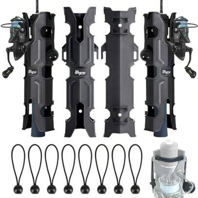 Boat Fishing Rod Holder Set: Wall-Mounted Aluminum Tube Holders In Black, Side-Mount Design For Boats, Garage, Cooler, Trailerincludes Screws And  Bungees