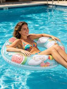 1 Stück aufblasbarer Schwimmring mit Pailletten, Blumen- und Fruchtmuster, Glitzer-Poolring für Erwachsene, Junggesellinnenabschied, Strand- und Wasserparty, Sommer-Schwimm-Lounge-Stuhl, Pool-Dekoration und Strandzubehör, ideales Geburtstagsgeschenk für Frauen - Gemischt - Übersicht 2