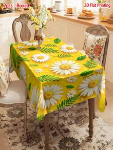 1/2pcs Tablecloth, Daisy Pattern Tablecloth, Polyester Material, Square Or Round Shape, Suitable For Kitchen, Dining Room, Coffee Table, Picnic, Camping, Countryside Decor, Protect Tabletop, Holiday Decoration, Fresh And Natural Style, Enhance Home Atmosphere - Multicolor - View 17