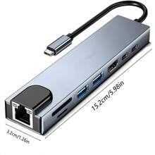 八合一 Type-C 转 HDTV 适配器集线器，带以太网端口 + HDTV 多功能读卡器、Type-C 转 4K HDTV 适配器、RJ45 SD/TF 快速充电读卡器、用于 4K 高清视频镜像的多功能集线器，兼容 MacBook 笔记本电脑和 Windows 电脑 - 灰色 - 查看 10